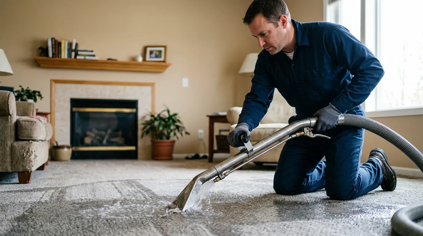 Water damage restoration technician working near Drumright, OK